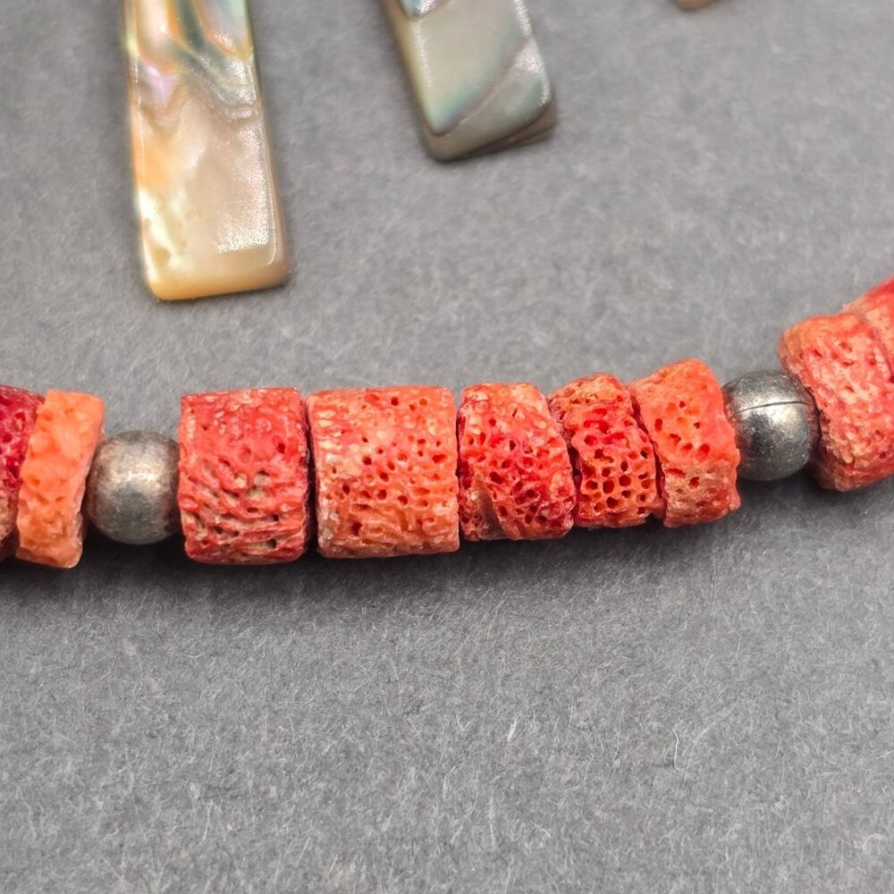 Vintage Southwestern Abalone Shell Turquoise Coral Heishi Necklace 24" Layered - Picture 4 of 13